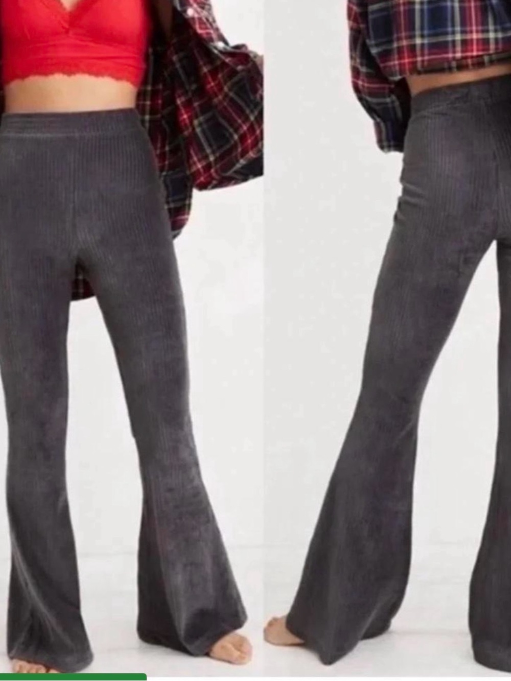 Aerie Small High-Waist Charcoal Ribbed Flare Jeans